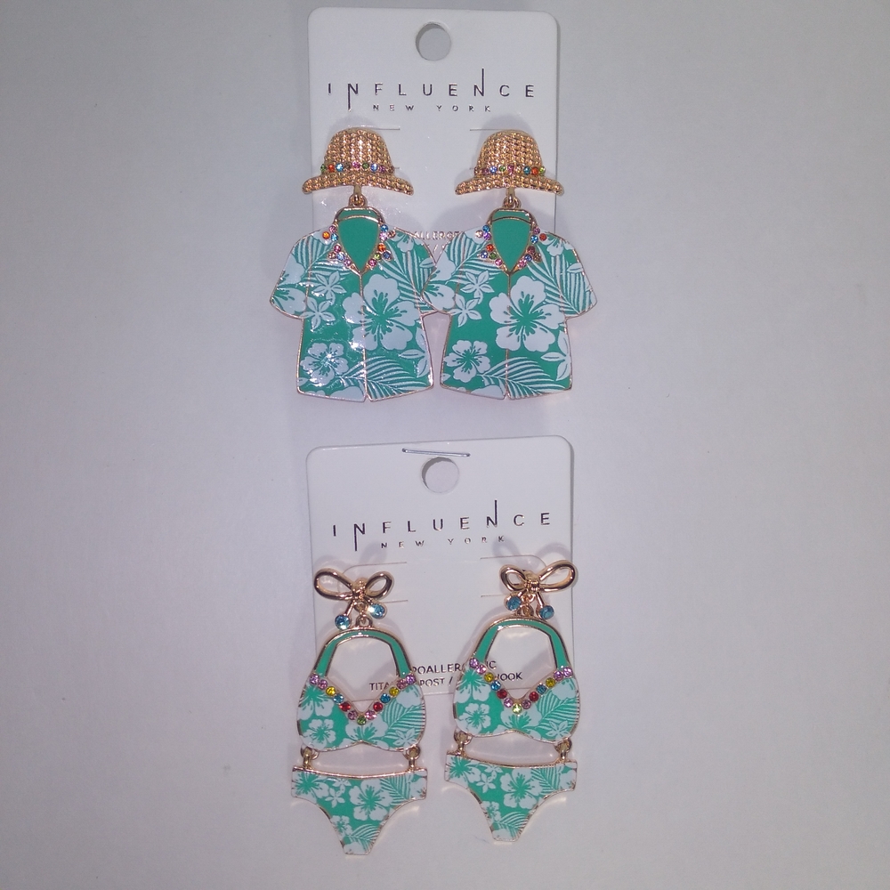 INFLUENCE New York Tropical Earrings Set - Green and Gold